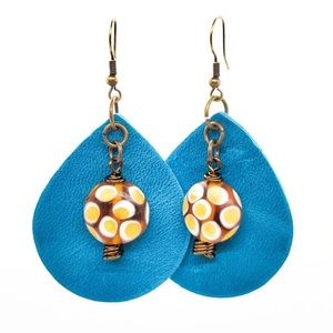 Teal Camilla Teardrop Leather Earrings